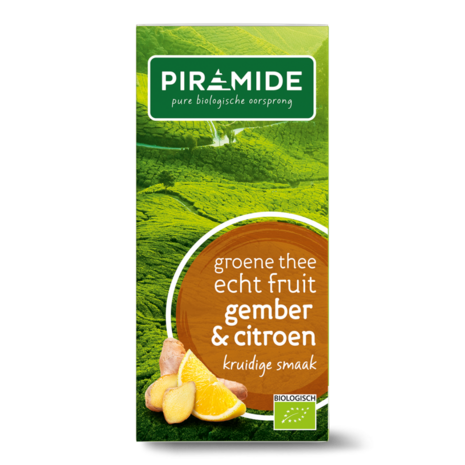 Groene thee, gember-citroen, 20x1kop, Piramide