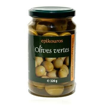 Olijven, groen, met pit, 320gr, Epikouros