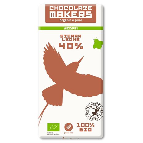 Chocoladereep, vegan, melk, Sierra Leone, 40pr,  80gr, Chocolate Makers