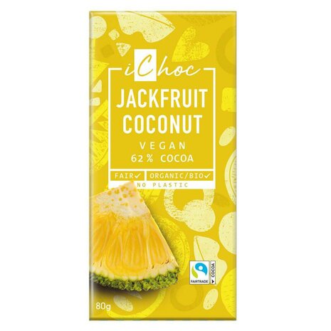 Vegan chocoladereep, jackfruit-coconut, 62pr, 80gr, iChoc