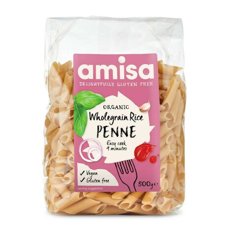 Penne, van volkoren rijst, 500gr, Amisa