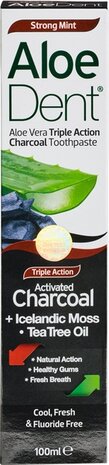 Tandpasta, alo&euml; vera-charcoal, 100ml, Aloe Dent